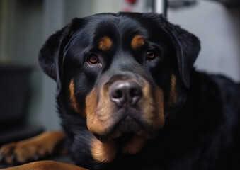 Close up of a beautiful rottweiler dog,ai generated