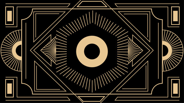 Gold art deco panels on dark black background. Vintage antique palette art deco wallpaper pattern vector