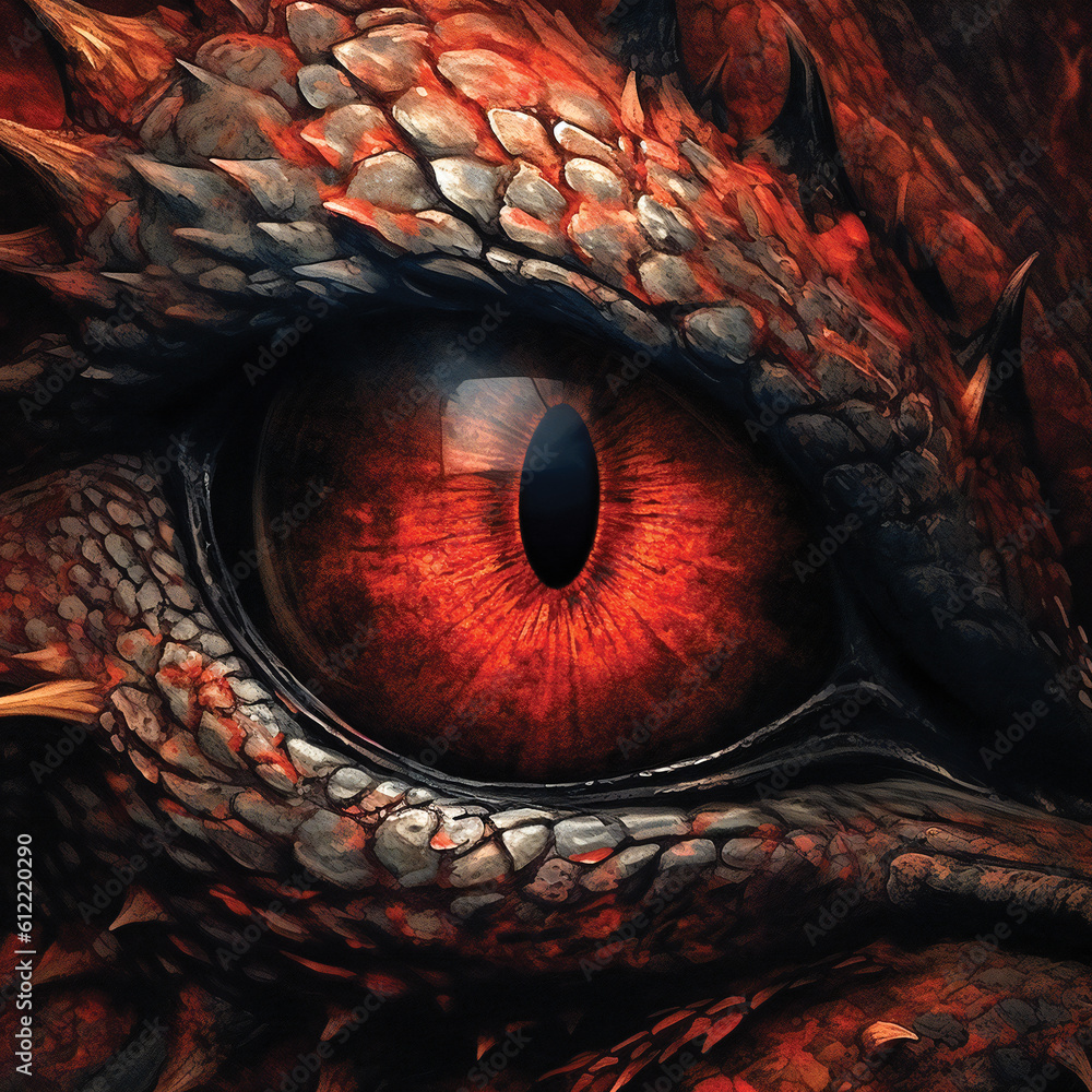 Poster dragon eye macro shot. created with generative ai technology.