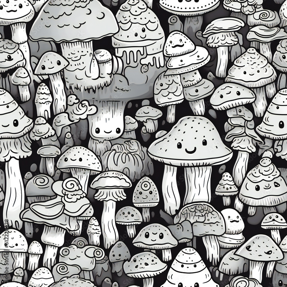 Poster cute seamless mushroom pattern. created with generative ai technology.