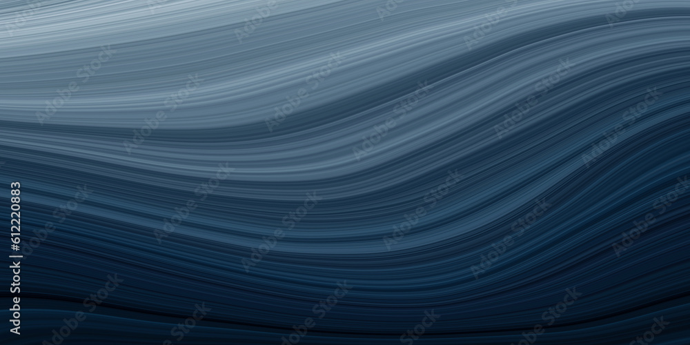 Poster Abstract watercolor paint background dark blue gradient color with fluid curve lines texture