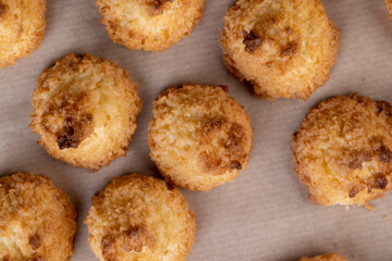 Small homemade coconut cookies made using coconut chips