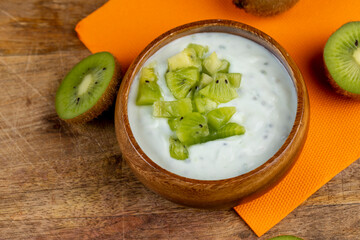 Delicious Fresh Cow's milk Yogurt with Kiwi slices