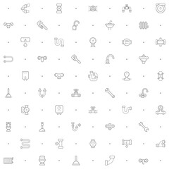 Seamless pattern with plumbing icon on white background. Included the icons as traps, drains, taps, hand tools, vise, pipe, connector, valve and design elements