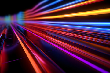 Abstract neon speed line futuristic background, Generative AI