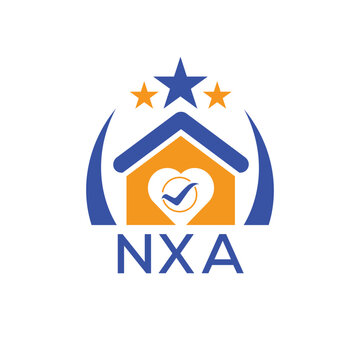 NXA House logo Letter logo and star icon. Blue vector image on white background. KJG house Monogram home logo picture design and best business icon. 
