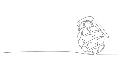 Grenade isolated on white background. One line continuous vector illustration. Line art, outline.