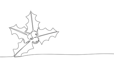 Holly berries and leaves isolated on white background. One line continuous vector illustration. Line art, outline.