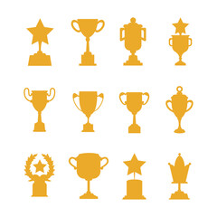 Set of trophy award winner prize champion cup isolated on white background. vector illustration
