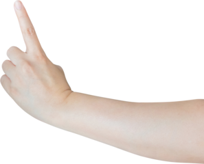 female hand touching or pointing to something isolated on white background