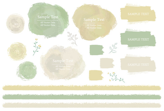 Ensemble de cadres vierges &agrave; l'aquarelle vectorielle, dessins de plantes, &eacute;l&eacute;ments de conception florale, texture de peinture verte, concept &eacute;cologique, ic&ocirc;nes isol&eacute;es.