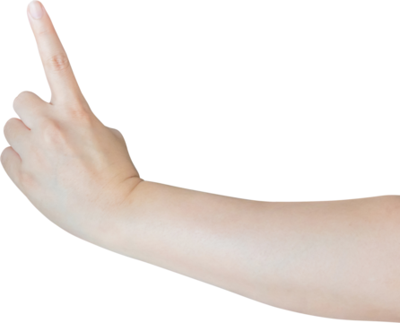 female hand touching or pointing to something isolated on white background