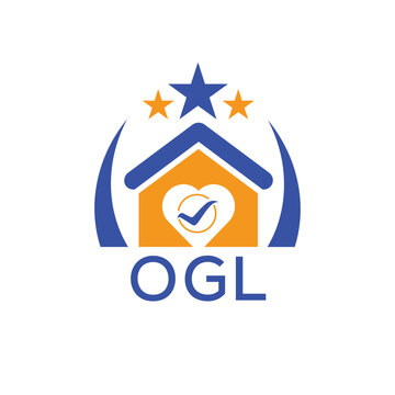 OGL House logo Letter logo and star icon. Blue vector image on white background. KJG house Monogram home logo picture design and best business icon. 
