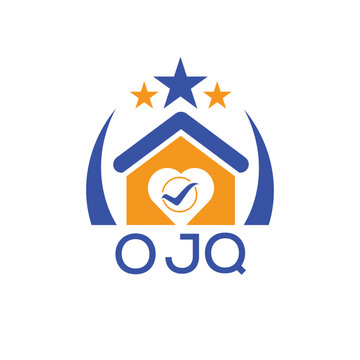 OJQ House logo Letter logo and star icon. Blue vector image on white background. KJG house Monogram home logo picture design and best business icon. 
