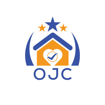 OJC House logo Letter logo and star icon. Blue vector image on white background. KJG house Monogram home logo picture design and best business icon. 
