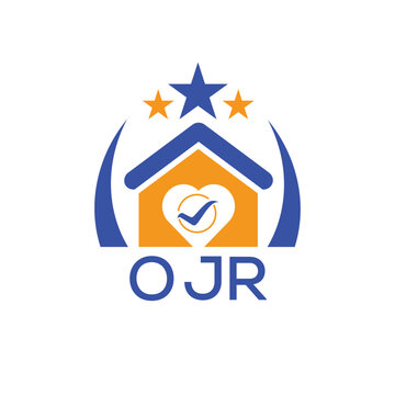 OJR House logo Letter logo and star icon. Blue vector image on white background. KJG house Monogram home logo picture design and best business icon. 
