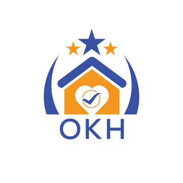 OKH House logo Letter logo and star icon. Blue vector image on white background. KJG house Monogram home logo picture design and best business icon. 
