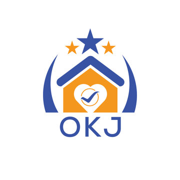 OKJ House logo Letter logo and star icon. Blue vector image on white background. KJG house Monogram home logo picture design and best business icon. 
