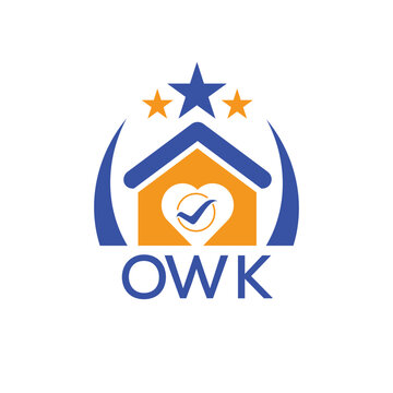 OWK House logo Letter logo and star icon. Blue vector image on white background. KJG house Monogram home logo picture design and best business icon. 
