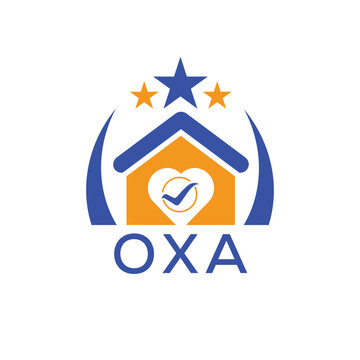 OXA House logo Letter logo and star icon. Blue vector image on white background. KJG house Monogram home logo picture design and best business icon. 
