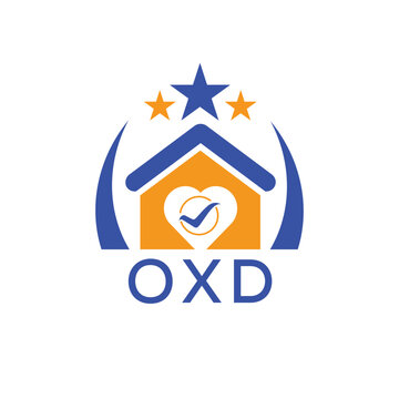 OXD House logo Letter logo and star icon. Blue vector image on white background. KJG house Monogram home logo picture design and best business icon. 
