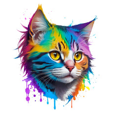 Multicolor colorful cat head showcases a delightful array of vibrant hues that bring the artwork to life, evoking a sense of playfulness and joy, AI generative.