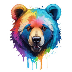 Multicolored bear head features a harmonious blend of vibrant hues each color seamlessly merging into the next creating a captivating and visually stunning image, AI generative.