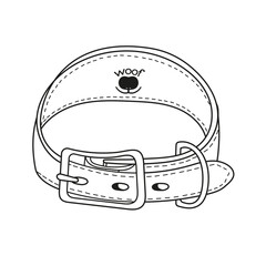 dog cdog collar with cute nose logo and the inscription Woof, on an isolated backgroundollar with cute nose logo. Vector illustration