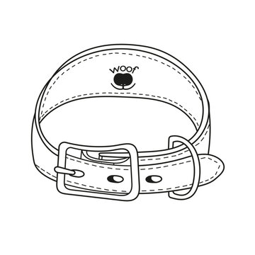 dog cdog collar with cute nose logo and the inscription Woof, on an isolated backgroundollar with cute nose logo. Vector illustration