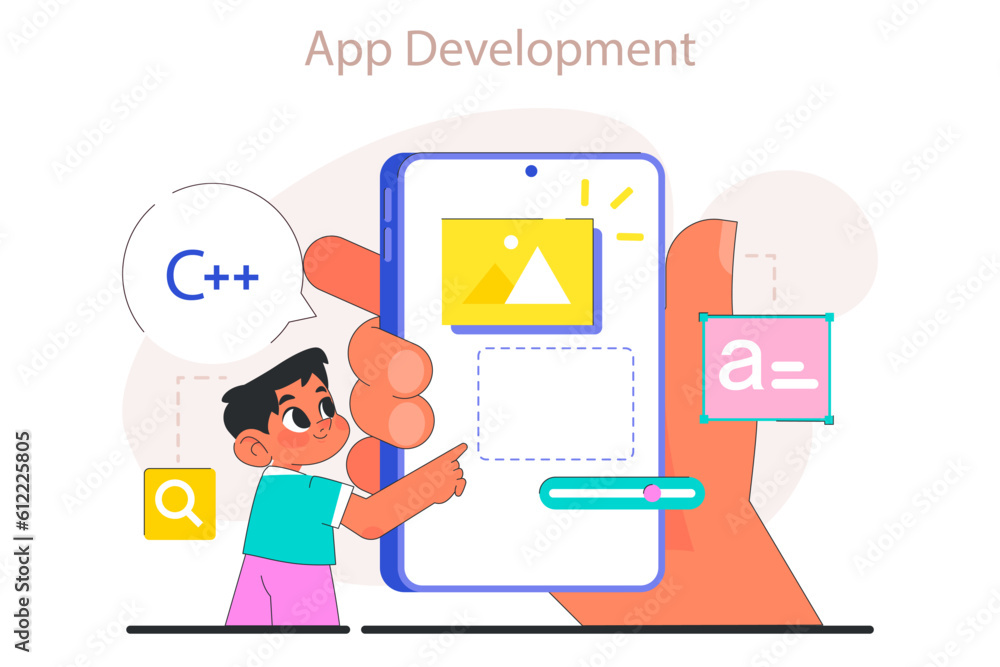 Poster little boy do programming. computer science and application development