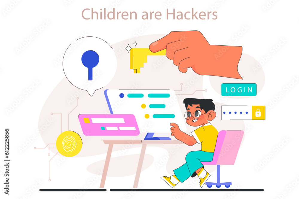 Poster little boy do programming. computer science and ethical hacking