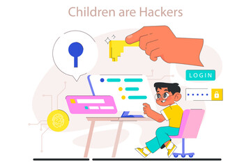 Little boy do programming. Computer science and ethical hacking