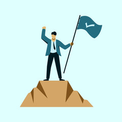 businessman illustration goal achievement holding flag symbol success on top