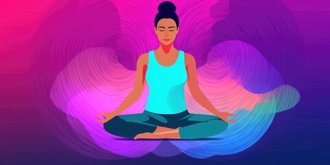 Silhouette of yoga person in lotus position, created with generative ai