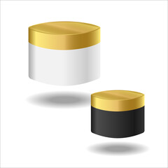 White cream jar with gold lid isolated on white background.