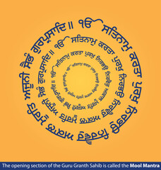 Moolmantra is the opening verse of the Sikh scripture, the Guru Granth Sahib, latest Vector design, Gurbani, Mool Mantra, latest, Ek Onkar, Satnam Waheguru, Punjabi, Punjab, Printable Poster, isolated