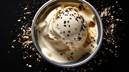 vanilla ice cream topped with freshly scraped vanilla extract showing the seeds