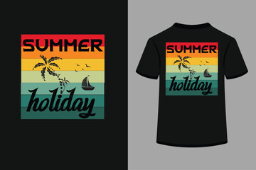 Summer holiday black t-shirt design retro vector illustration