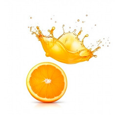 Fototapeta na wymiar orange into of burst splashes of juices on white. Vector illustration. Generative AI.