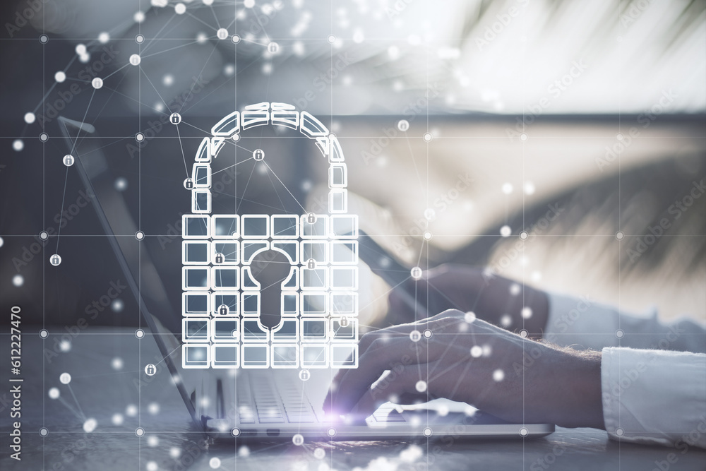 Aufkleber security network technology and business people protect personal information concept with businessma
