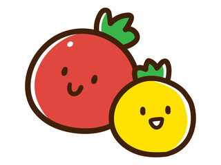 ミニトマトのキャラクターのかわいいデフォルメイラスト