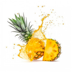 pineapples into of burst splashes of juices on white. Vector illustration. generative AI.