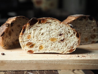 sliced cranberry and raisin sourdough bread