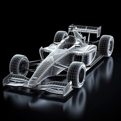 formula race car on a black background. 3d render image. Sport car racing formula one race track line art, AI Generated