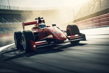 Foto op Plexiglas Ferrari F1 on the track. Sport car racing formula one in race track, AI Generated © Iftikhar alam