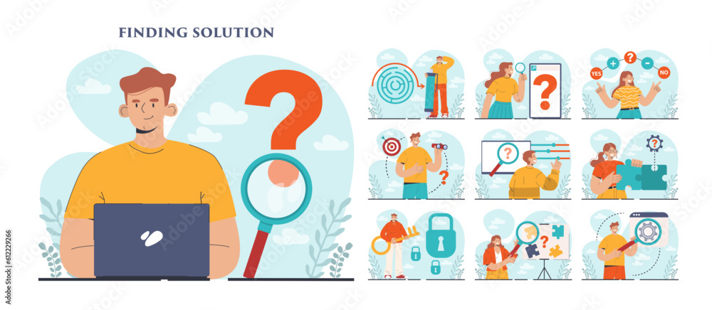 Poster finding a solution set. generation of a creative idea in a brainstorm