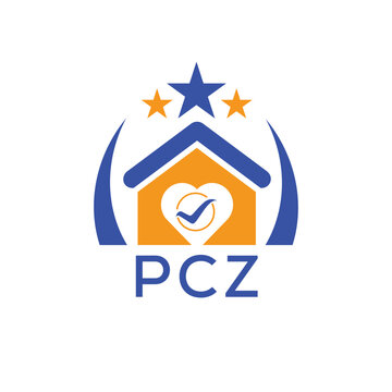 PCZ House logo Letter logo and star icon. Blue vector image on white background. KJG house Monogram home logo picture design and best business icon. 
