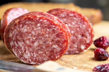 Sausage of moose meat cut into pieces