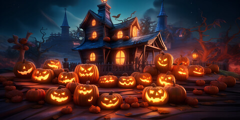 Fototapeta na wymiar Spooky Halloween House Illustrations 
