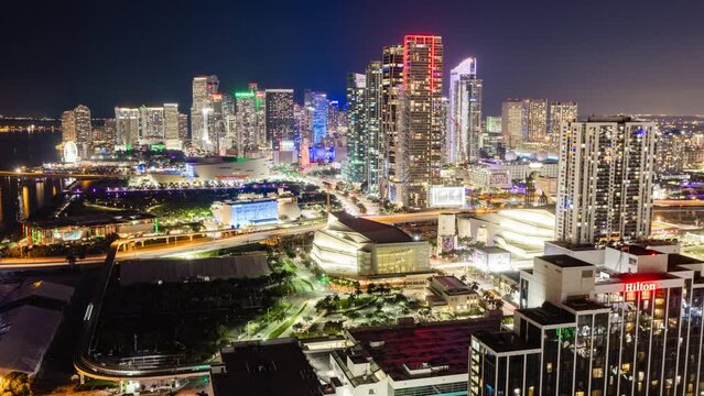 Time Lapse - Beautiful nightscpe of Downtown Miami Skyline